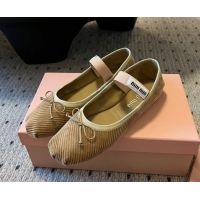 Duplicate Miu Miu Corduroy Ballerinas Flat with Bow and Elastic Band 5F794D Beige 2025