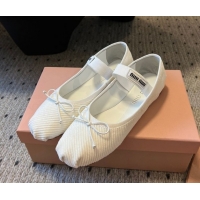 Classic Hot Miu Miu Corduroy Ballerinas Flat with Bow and Elastic Band 5F794D White 2025