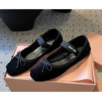 Fashion Miu Miu Corduroy Ballerinas Flat with Bow and Elastic Band 5F794D Black 2025
