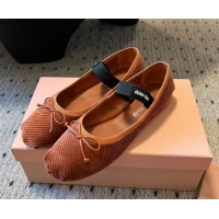 Stylish Miu Miu Corduroy Ballerinas Flat with Bow and Elastic Band 5F794D Brown 2025