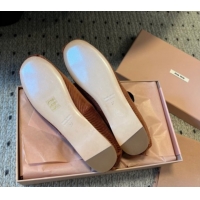Stylish Miu Miu Corduroy Ballerinas Flat with Bow and Elastic Band 5F794D Brown 2025