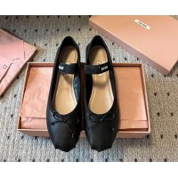 Good Quality Miu Miu Leather Ballerinas Flat with Bow and Elastic Band Black 5F794D 1025038 2025