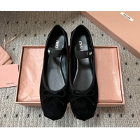 Grade Quality Miu Miu Suede Ballerinas Flat with Bow and Elastic Band Black 5F794D 1025040 2025