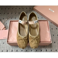 Best Grade Miu Miu Suede Ballerinas Flat with Bow and Elastic Band Olive 5F794D Green 1025041 2025