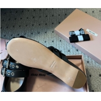 Luxury Cheap Miu Miu Nappa and Calf Leather Ballerinas Flat with Double Buckle and Laces Black 5F466A 1025047 2025