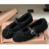 Purchase Miu Miu Shearling Ballerinas Flat with Buckle Strap Black 5F272E 1025048 2025