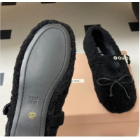 Purchase Miu Miu Shearling Ballerinas Flat with Buckle Strap Black 5F272E 1025048 2025