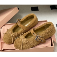 Top Design Miu Miu Shearling Ballerinas Flat with Buckle Strap Brown 5F272E 1025050 2025