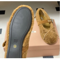 Top Design Miu Miu Shearling Ballerinas Flat with Buckle Strap Brown 5F272E 1025050 2025