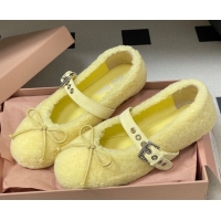 Unique Style Miu Miu Shearling Ballerinas Flat with Buckle Strap Yellow 5F272E 1025051 2025