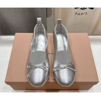 Best Product Miu Miu Elan Nappa Leather Ballerinas Flat with Bow and Elastic Gusset Silver 5F552E 1025052 2025