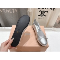 Best Product Miu Miu Elan Nappa Leather Ballerinas Flat with Bow and Elastic Gusset Silver 5F552E 1025052 2025