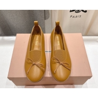 Durable Miu Miu Elan Nappa Leather Ballerinas Flat with Bow and Elastic Gusset Yellow 5F552E 1025053 2025