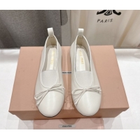 Low Cost Miu Miu Elan Nappa Leather Ballerinas Flat with Bow and Elastic Gusset White 5F552E 1025054 2025