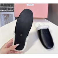 Fashion Miu Miu Leather and Wool Flat Mules Black 2025 MM102502 1025056 2025