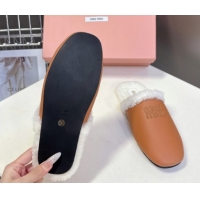 Classic Miu Miu Leather and Wool Flat Mules Brown 2025 MM102502 1025057 2025