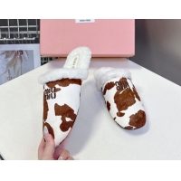 Grade Miu Miu Leather and Wool Flat Mules White/Brown MM102502 1025058 2025