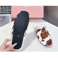 Grade Miu Miu Leather and Wool Flat Mules White/Brown MM102502 1025058 2025