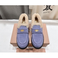 Discount Miu Miu Suede and Wool Loafers with Coin Purple 5D530E 1025060 2025