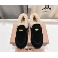 Cheap Price Miu Miu Suede and Wool Loafers with Coin Black 5D530E 1025061 2025