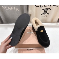 Cheap Price Miu Miu Suede and Wool Loafers with Coin Black 5D530E 1025061 2025