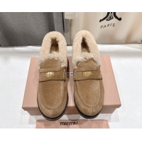 Discount Miu Miu Suede and Wool Loafers with Coin Beige 5D530E 1025062 2025