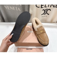 Discount Miu Miu Suede and Wool Loafers with Coin Beige 5D530E 1025062 2025