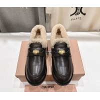 Good Product Miu Miu Bleached Leather and Wool Loafers with Coin Black 5D530E 1025063 2025