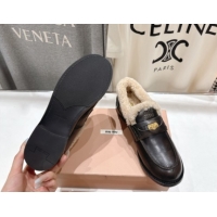 Good Product Miu Miu Bleached Leather and Wool Loafers with Coin Black 5D530E 1025063 2025