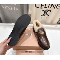 Big Discount Miu Miu Bleached Leather and Wool Loafers with Coin Brown 5D530E 1025064 2025
