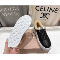 Luxury Miu Miu Leather and Shearling Platform Sneakers Black 5E389E 1025065 2025
