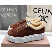 Grade Quality Miu Miu Suede and Shearling Platform Sneakers Brown 5E389E 1025066 2025