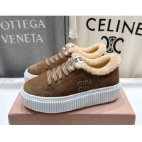 Unique Discount Miu Miu Suede and Shearling Platform Sneakers Beige 5E389E 1025067 2025