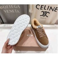 Unique Discount Miu Miu Suede and Shearling Platform Sneakers Beige 5E389E 1025067 2025