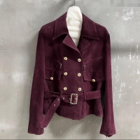 Buy Discount Chanel Suede Jacket CH101505 Burgundy 2025