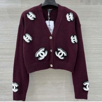 Spot Bulk Chanel CC Wool Cardigan CH101506 Burgundy 2025