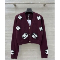Spot Bulk Chanel CC Wool Cardigan CH101506 Burgundy 2025