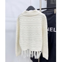 Spot Bulk Chanel Wool Blend Polo Sweater with Tassel 1015 White 2025