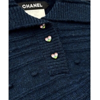 New Cheap Chanel Wool Blend Polo Sweater with Tassel 1015 Blue 2025