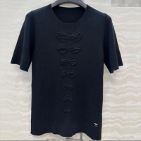 New Cheap Chanel Cotton Knit Shirt with Bow CH101510 Black 2025