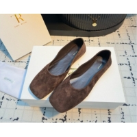 Durable The Row Square Ballet Flats in Brown Suede TR052920 2025
