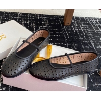 Discount The Row Elastic Ballet Flat in Openwork Leather Black 0604088