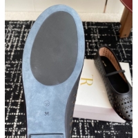 Discount The Row Elastic Ballet Flat in Openwork Leather Black 0604088