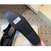 Popular Style The Row T-Strap Flat Shoes in Woven Mesh Black 0604091