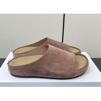Luxury The Row Suede Platform Slides Sandal Taupe 0604100