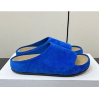 Luxury The Row Suede Platform Slides Sandal Sky Blue 0604102