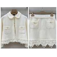 Grade Quality Chanel Knit and Crochet Cardigan and Skirt Set CH110659 White 2025
