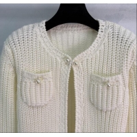 Top Grade Chanel Knit Wool Cashmere Cardigan CH110665 White 2025