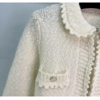 Best Quality Chanel Lace Trim Cardigan CH110666 White 2025