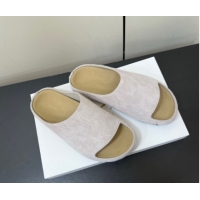 Good Quality The Row Suede Platform Slides Sandal Light Grey 0604104